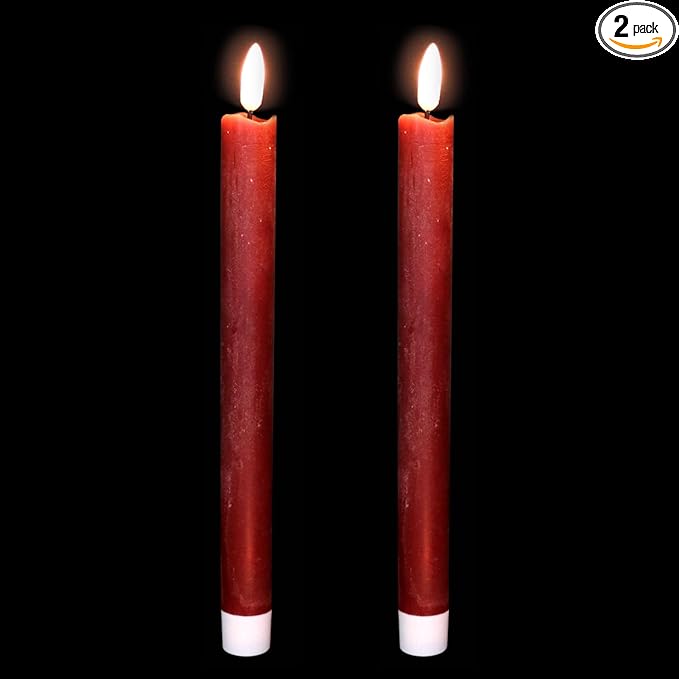 Wondise Flameless Taper Candles with Timer, 2 Pack Battery Operated Flameless Flickering Candles Real Wax Burgundy LED Candle for Christmas Wedding Dinner Decorations