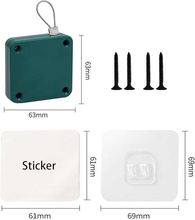 SHIMIDO Upgraded Punch-Free 1000g Automatic Screen Door Closer, Storm Door Closer, Sliding Screen Auto Door Closer with Steel Drawstring for Bathroom, Bedroom, Studyroom, etc. (4 Pack Green)