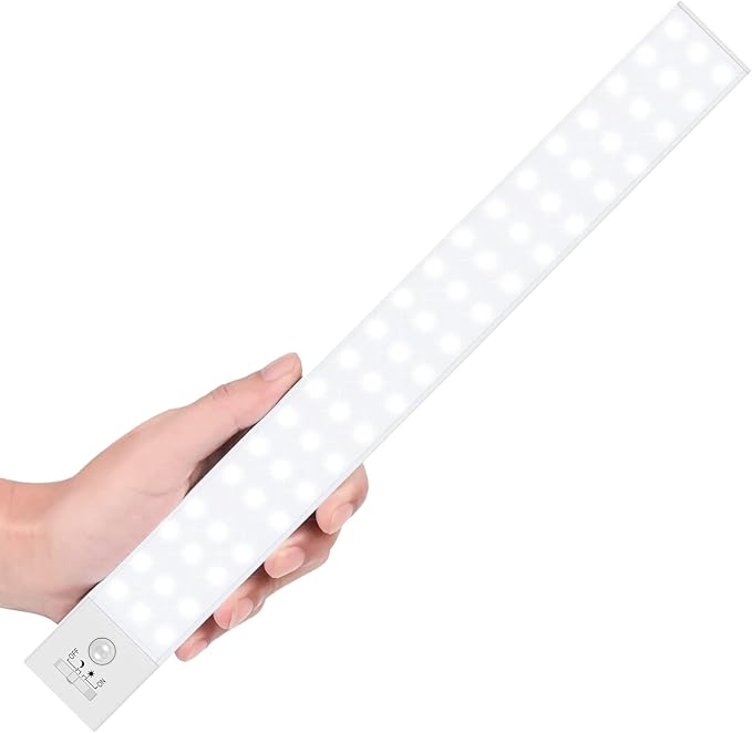 60 LED Closet Lights Battery Powered, BLS Super Bright Under Cabinet Lighting, Motion Sensor Light, Wireless, 2400mah Rechargeable Operated, 120 Days Run Time, 6000k Clean White-13 Inches