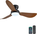 46 Inch Modern Ceiling Fans with Lights, Flush Mount Ceiling Fan, Remote/APP Control, 3 Reversible Curved Blades, 6 Speeds, 3 CCT Dimmable LED Lights for Living Room Bedroom, Brown
