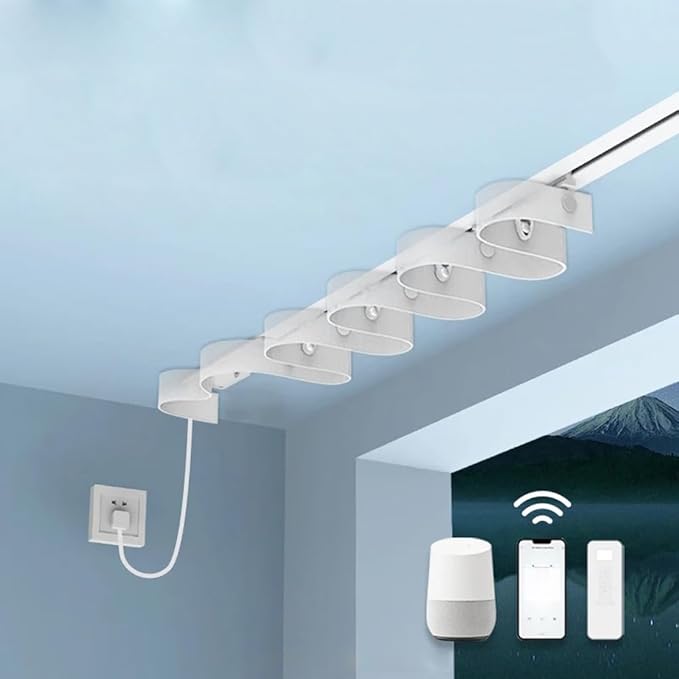 Matter Smart Curtain Track System, Hidden Smart Curtain Motor Ripple Fold Rail Kit with Remote, Automatic Curtain Opener Compatible with Alexa, HomeKit, Google Home, 1.8N.m (6 meters (236.2 inches))