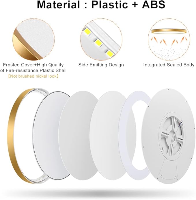 12 Inch Gold LED Ceiling Light, 5000K Daylight White, 24W Gold Flush Mount Ceiling Light, 3200LM Round Low Profile Ceiling Lights for Bedroom Kitchen Hallway Entryway