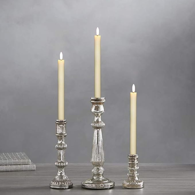 GenSwin LED Taper Candles Flickering with Remote Timer, Battery Operated Taper Flameless Candles with 3D Wick Real Wax Window Candlesticks Pack of 2 for Home Wedding Decor(Ivory, 0.78 x 9.64 Inch)