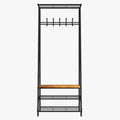 4-In-1 Hall Tree Entryway Organizer with 5 Hooks and Shoe Storage Bench, Sturdy Metal Frame, Wood Look Accent for Coat, Hat, and Bag Organization in Entryway, Living Room, or Bedroom