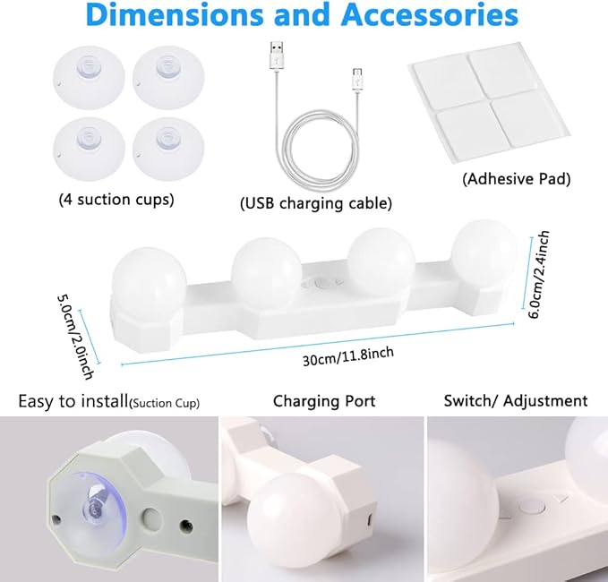 Portable Makeup Light,Cordless Led Vanity Mirror Lights with Brightness Color Temperature Adjustable for Vanity Table Bathroom Dressing Room