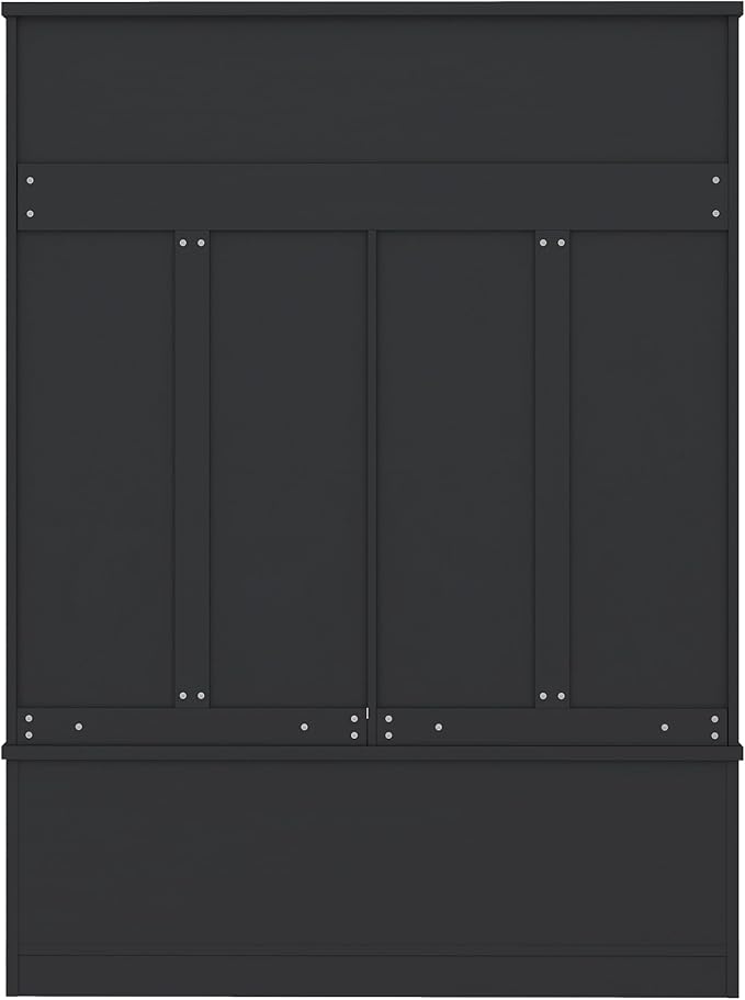 Modern Hall Tree with Metal Hooks and Storage Space, Wood Multi-Functional Entryway Coat Rack with Shoe Cubbies for Hallway Living Room Bedroom (Black/r11)