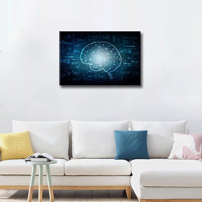 TUMOVO Wall Art for Living Room Internet Concept Bedroom Wall Decor Artificial Intelligence Brain Wall Paintings for Office Print On Canvas Modern Artwork Framed Ready to Hang, 24x16in