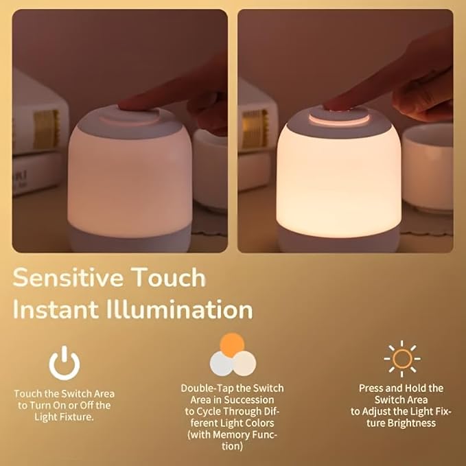 Touch Control Night Light, 3 Brightness Adjustable LED Bedside Lamp, Portable Table Lamp, Best Gift for Men Women Teens Kids Children Sleeping Aid