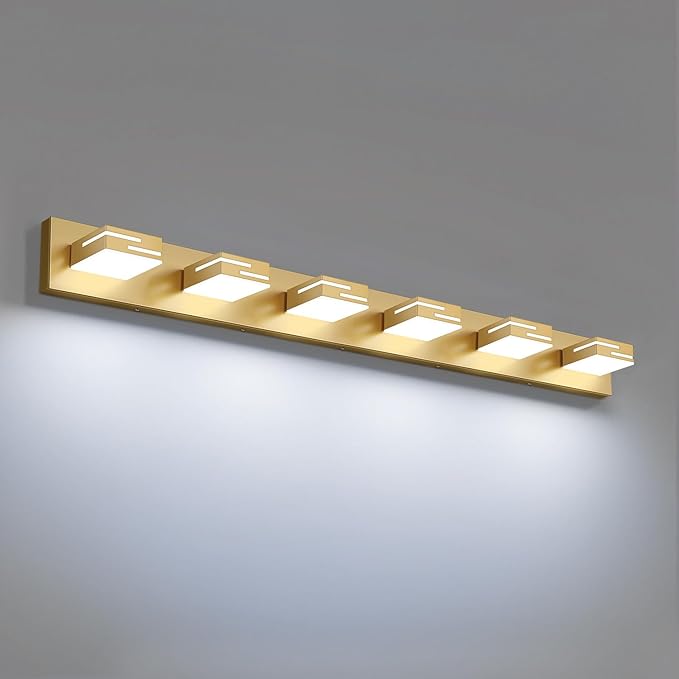 LED Modern Bathroom Vanity Light Fixtures, 6-Light 40-inch Dimmable Gold Vanity Lights for Bathroom Lighting Fixtures Over Mirror, with 350° Rotatable Heads (Cool White 6000K)