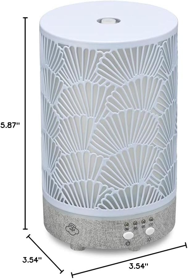 Serene House Shell, Ultrasonic Essential Oil Cool Mist Diffuser - 7-Color Calming LED Light, Timer Control, Automatic Shut-Off - Grey Metal, 90ml