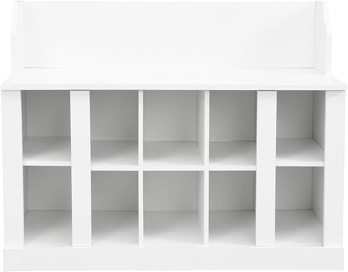 Contemporary Shoe Storage Bench with Wall Mounted Coat Rack, Elegant Hall Tree for Entryway, Mudroom, White