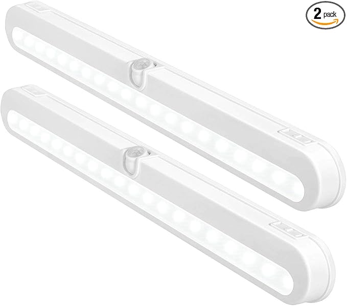 T01L LED Closet Light - BLS Super Bright 20 LED Under Cabinet Lighting Battery Powered/DC Input Wireless Motion Sensing Light, Auto On Off Switch, Motion Sensor & Light Sensor, 2 Pack