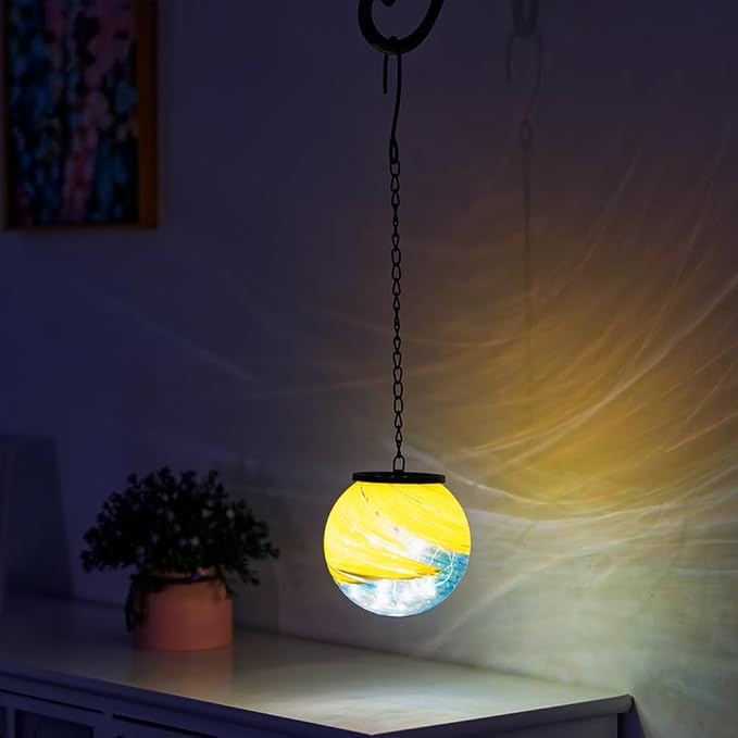Solar Hanging Lanterns Outdoor, Solar Waterproof Gazing Ball Lights, Hanging Glass Globe Light for Garden Yard Tree Home Xmas Decoration