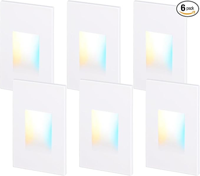 LEONLITE 5CCT 120V LED Step Lights, 3.5W 150LM 5%-100% Dimmable Indoor Outdoor Waterproof Vertical Stair Light, 2700K/3000K/3500K/4000K/5000K Selectable, CRI90, ETL, Aluminum, White, Pack of 6