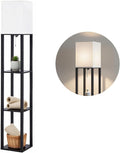 Floor Lamp with Shelves, Modern Square Shelf Lamp for Living Room, Corner Display Standing Lamp, Tall Lamp with White Shade for Bedroom, Office, Home Decor (Black)