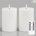 Flameless Flickering 4" x6" Real Wax White Remote Candles with Candle Grease, Pack of 2 Timer LED Battery Operated Fake Warm Light Pillar Candles for Home, Banquet, Ceremony Decoration