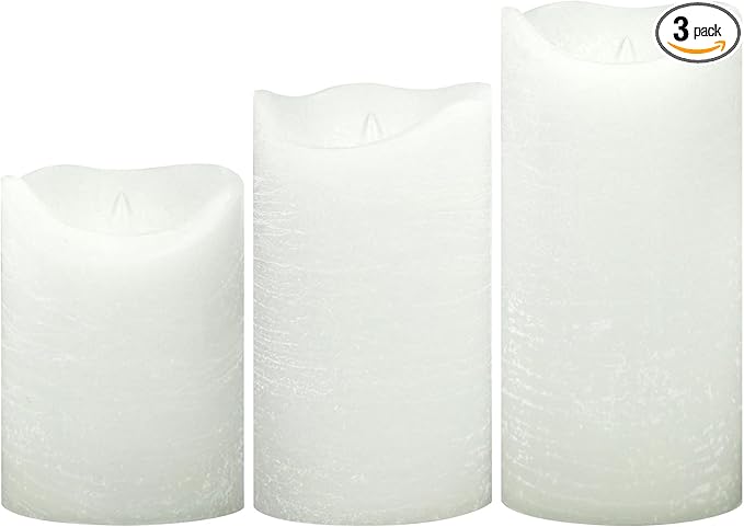 Flameless Candles Flickering Set of 3 (D 3’’ x H 4’’ 5’’ 6’’) Real Wax Battery Operated LED Candle with Timer Home Decorative Pillar Lights,Wedding Party Events Decor,White