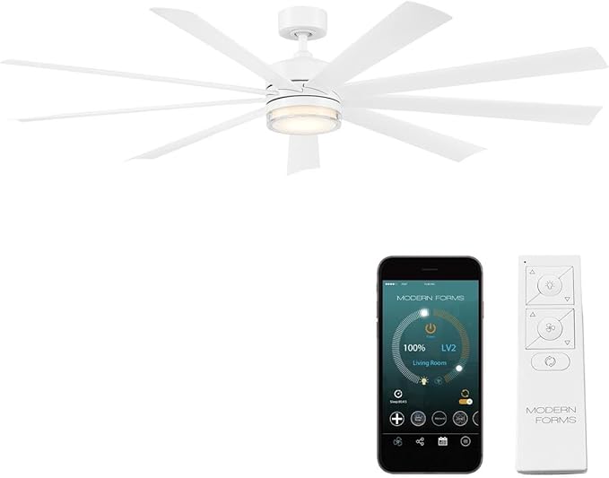 Wynd XL Smart Indoor and Outdoor 9-Blade Ceiling Fan 72in Matte White with 3000K LED Light Kit and Remote Control works with Alexa, Google Assistant, Samsung Things, and iOS or Android App
