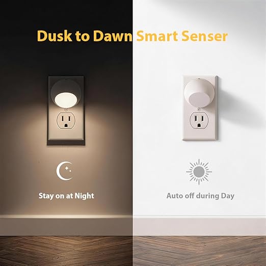 Mini LED Night Light Plug-in Smart Sensor Directional Lamp with 360° Rotating Head Auto Dusk to Dawn Lighting Energy Saving Pet Friendly Wall Light