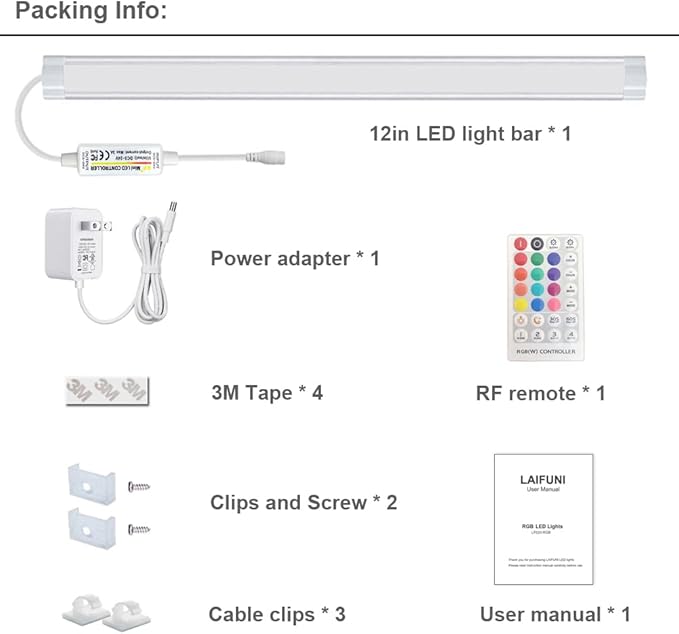 Under Cabinet Lights with Remote, 20 Color Changeable Closet Lights, Dimmable LED Light Bar, RGB Lighting for Desk, Counter, Workbench, Kitchen, Shelf (12 Inch)