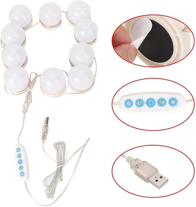 Cimenn Hollywood Makeup Vanity Mirror Bulb, 10Pcs USB LED 5 Color Temperature Light Bulb for Makeup Beauty Tabletop Vanity Mirror, Wall Mounted Lighting