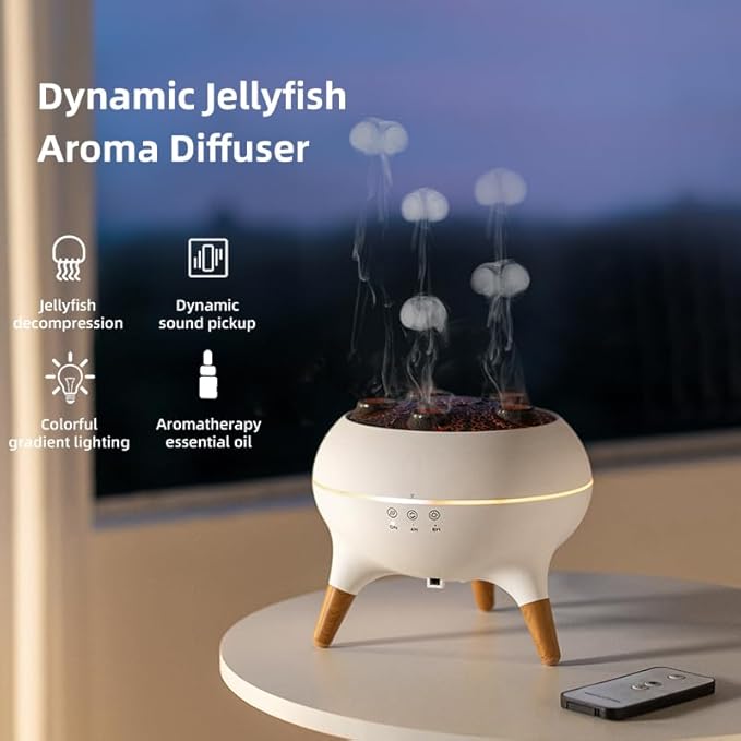 Upgrade Dynamic Jellyfish Diffuser, 250ML Cool Mist Humidifier with 7 Color-Changing Lights, Smoke Ring Effect, Remote Control and 4/8H Timer Setting for Home Bedroom Office Yoga,Auto Shut-Off