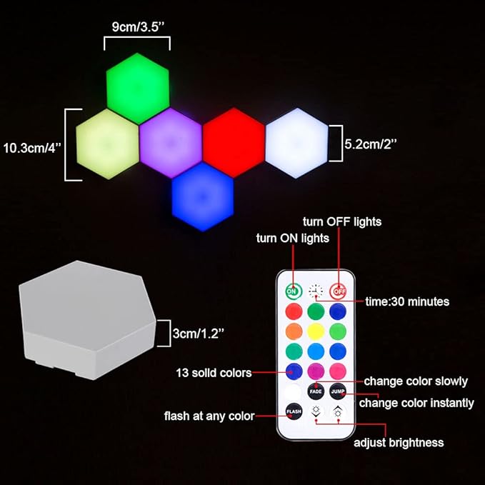 ChenLee Creative Remote Control Hexagonal Wall Lights Smart Touch-Sensitive LED Honeycomb Night Lights DIY Modular Assembled Splicing Modern Wall Lamps Home Decor (10)