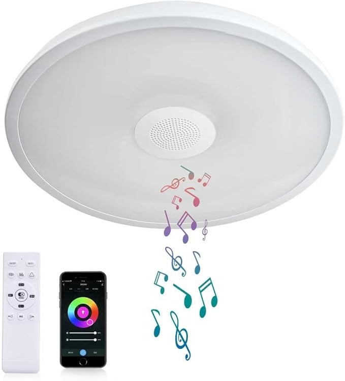 Smart Waterproof LED Flush Mount Ceiling Light Fixture,11 inch 18W,with Bluetooth Speaker,RGB Color Changing Function- Dimmable Lamp,Tuya Application Control-Compatible with Alexa Google Home