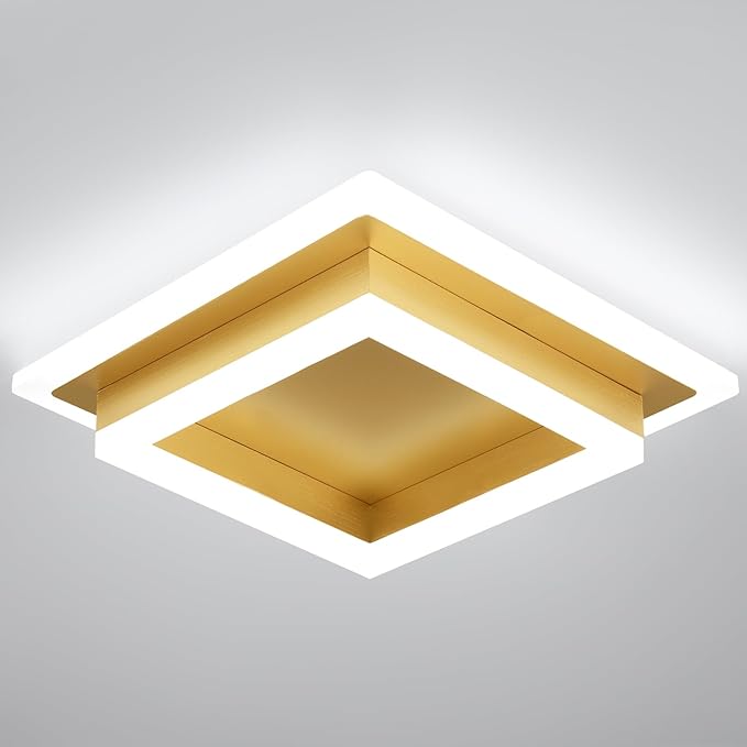 Modern LED Ceiling Lights, Gold Kitchen Ceiling Light, 32W Cool White 6000K Acrylic LED Hallway Ceiling Light Fixtures, Flush Mount Ceiling Lights for Bedroom Dining Room Kitchen Bathroom(Gold)