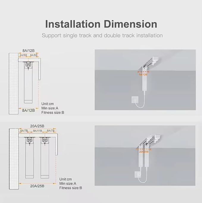 Matter over WiFi Smart Curtain Motor with Retractable Track, 2.5N.m High Torque Automatic Drapery Opener, Compatible with HomeKit, Alexa, Google Home (2.8-5.2 meters (110.2-204.7 inches) Adjustable)