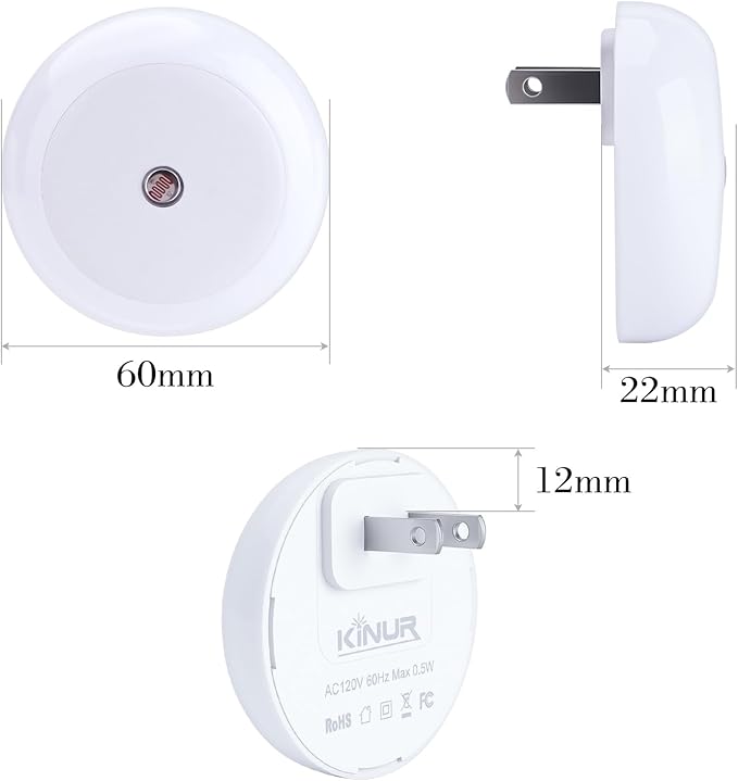 KINUR 6 Pack Red LED Plug into Wall with Dusk to Dawn sensors Plug in Night Lights for Kids Room, Bedroom, Bathroom, Stair Lights, Hallway Light