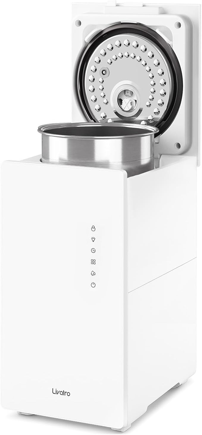 6L Stainless Steel Warm Mist Humidifier with Easy Clean and Warm Steam Function, Healthy Air Mist Humidifiers for Bedroom Living Room, with Sleep Mode and Auto-off Setting