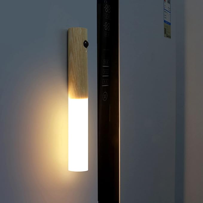 Battery Operated Wall Sconce Cordless LED Wall Light with Motion Detection Indoor USB Rechargeable Night Light Wood Stick Magnet Wall Lighting Fixtures with Switch Small Portable Cabinet Lights
