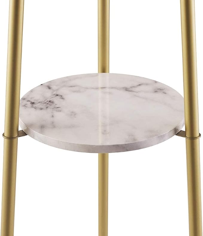 ROSEN GARDEN Floor Lamp, Standing Reading Light with Shelves and Fabric Shade, Modern Tall Pole Lamp, Accent Furniture Décor Lighting for Living Room, Bedrooms (Gold, 4-Tier)