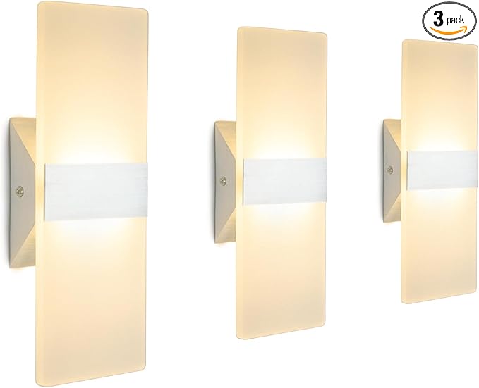 ChangM LED Wall Sconce Modern Wall Light Lamps 12W Warm White Up and Down Indoor Acrylic Lighting Fixture for Living Room Bedroom Hallway Conservatory Home Room Decor Not Dimmable No Plug(3 Pack)