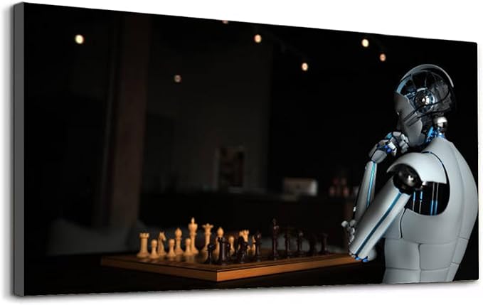 Wibinuki Wall Art Wall Decor Wall Paintings Humanoid Robot Chess for Living Room Bedroom Bathroom Home Decor Can Be Hung Directly 20"x 40"