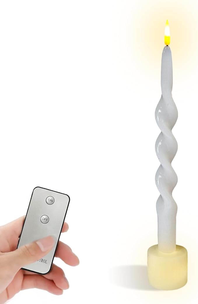 Spiral Taper Candle LED Candlesticks, 10inches Flameless Tapered Candles Battery Candle Sticks Remote Twisted Candlestick for Dinner Holiday Wedding Party Housewarming-1D