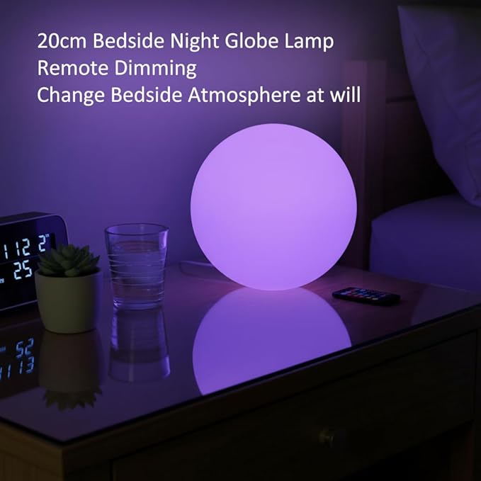 LED Night Light Ball Globe Lamp with Remote 8 Inch 16 RGB Colors Dimmable Mood Lights Rechargeable Outdoor Globe Light for Patio Nursery or Home Decor IP65 Waterproof Ball Light