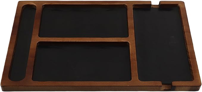 BESPORTBLE Wooden Valet Tray Bedside Table Organizer 4 Compartments Catchall Tray with Charging Cable Slot Bedside Nightstand Organizer for Home Office