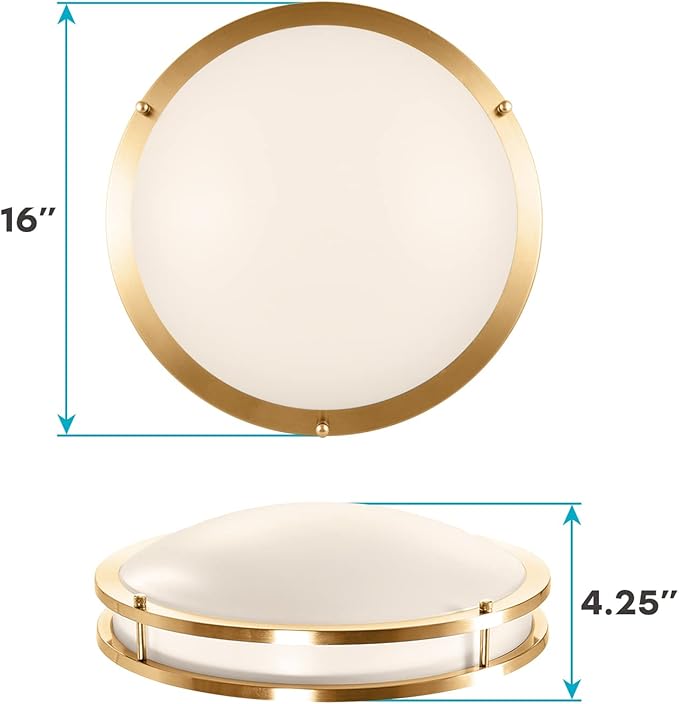 LUXRITE 16 Inch LED Flush Mount Ceiling Light, 5 Color Selectable 2700K | 3000K | 3500K | 4000K | 5000K, Dimmable Ceiling Light Fixture, 24W, 1920 Lumens, Energy Star, ETL Listed, Brushed Brass