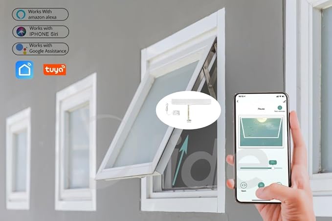 Olideauto Smart WiFi Automatic Window Opener,Opening/Closing Time Setting Available via Phone APP,with 15-3/4'' Running Trip,Workable with Alexa&Google Assistant