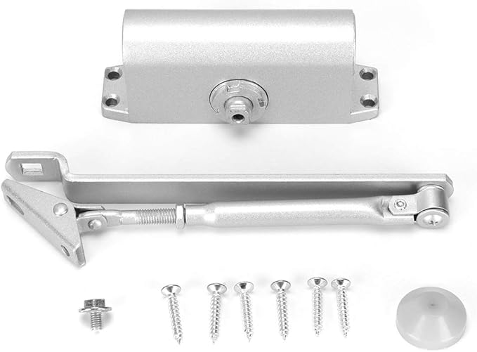 Home Adjustable Automatic Door Closer, Hydraulic Door Closer with 90 Degree Positioning, Heavy Duty Cast Aluminum and Steel Construction, Double Speed Adjustment for Closing