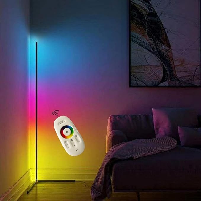 HomeLava RGB Corner Floor Lamp LED Nordic 55 inches Room Lamp LED Dimmable Remote Control Colour Changing Bedside Table Standing Lamp,Modern Minimalist Atmosphere Night Light [Black]