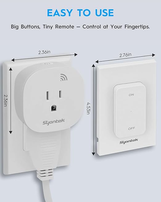 Remote Control Outlet 15A/1875W Removable Wall Mounted Remote Light Switch, Wireless Light Switch 200FT, Electrical Plug On Off Outlet Switch for Lamps, Fans, Christmas Lights, Programmed