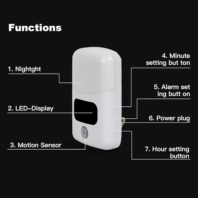 LUXON LED Motion Sensor Night Light with Digital Alarm Clock,Bathroom Clock Plug Into Wall 4000K Warm White,Dusk to Dawn Sensor for Bedroom,Hallway,Bathroom,Kitchen,Stair Indoor (12Hour Format)