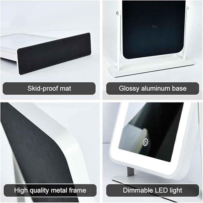 Small Desk Mirror with Lights, Lighted Makeup Mirror with Light, Portable Tabletop Make Up Mirror for Desk, Vanity Mirror with Lights,Smart Touch Control, Dual Power Supply, 360°Rotation