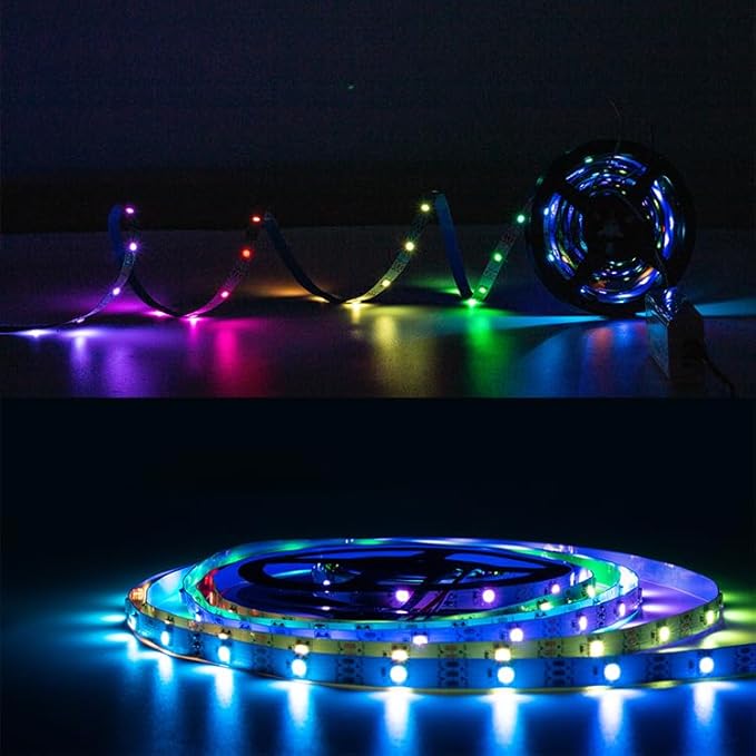 WS2812B RGB LED Strip, Individually Addressable LED Strip, Chasing Effects Dream Color 5050SMD 16.4FT 150 LED Pixel Strip Rope Light DC 5V (White PCB 5M 30Pixels/M Waterproof IP65)