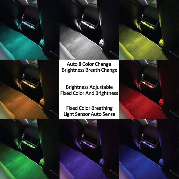 AOZITA Mini USB Type C LED RGB Light Brightness Adjustable 8 Color Changeable for Car, Laptop, Keyboard. Atmosphere Smart Type-C Night Lamp for Home Decoration (Quantity: 4)