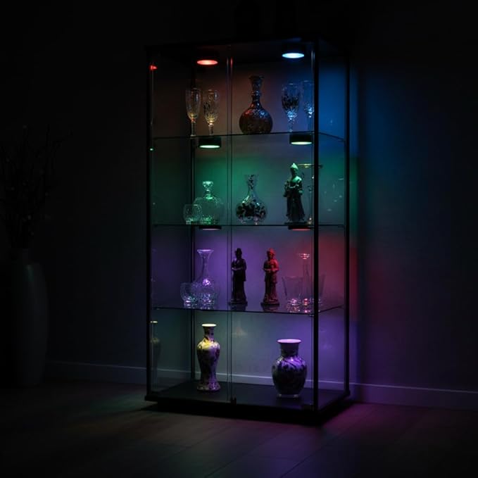 DAMI 2-Pack Rechargeable Under Cabinet Lighting Wireless, 3.3" Magnetic Puck Lights with Remote & Tap Control, 13 RGB Colors Dimmable Stick On LED Shelf Lights for Kitchen, Showcase, Rental Friendly