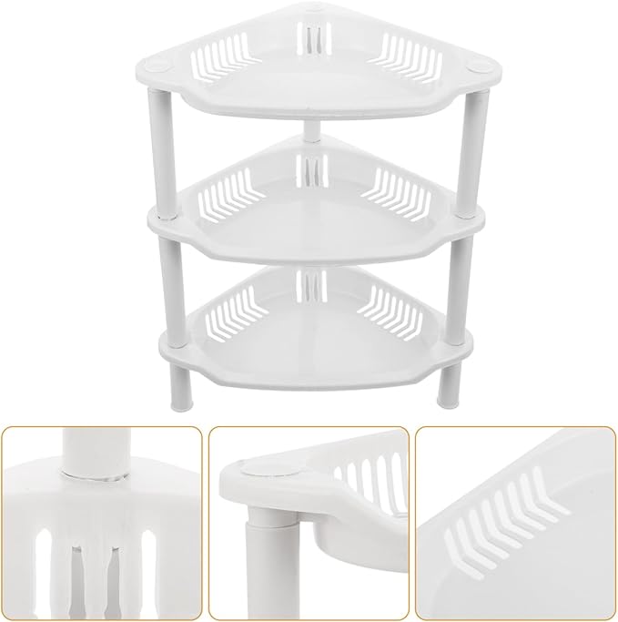 Cabilock 3-Tier Plastic Storage Rack Small Shelves Organizer for Bathroom Kitchen Desk Corner Shelf Stand No-Tool Assembly Compact Space Saving 13.38X11.02X8.26 Inches